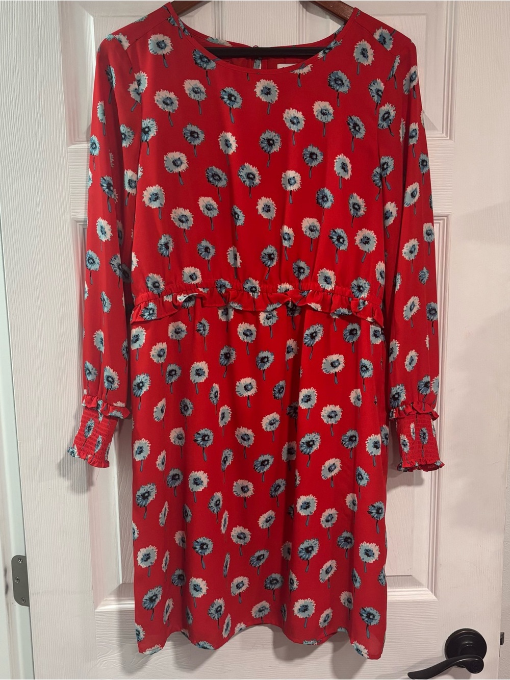 J.Crew Red Floral Long-Sleeve Dress Size 8